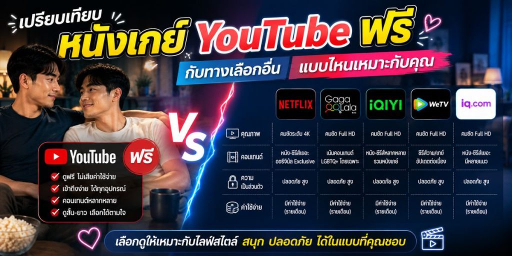เปรียบเทียบ หนังเกย์ YouTube ฟรี กับทางเลือกอื่น แบบไหนเหมาะกับคุณ